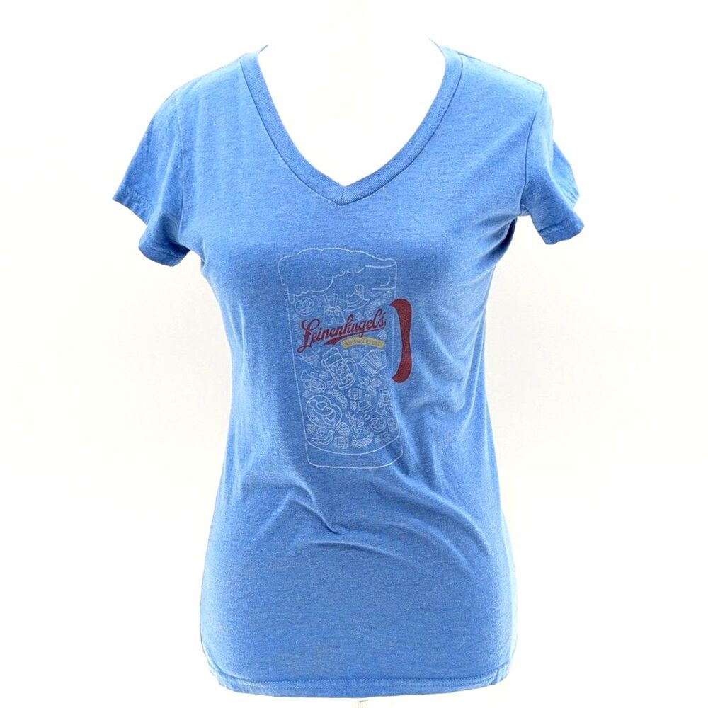 Leinenkugel Brewery Beer Blue Short Sleeve V-Neck T-Shirt Size Small